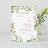 Waterverf Roze Floral & Gold Eucalyptus Invitati Kaart (Staand voorkant)