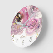 Waterverf Roze Floral & Gold Modern op maat Ronde Klok (Hoek)