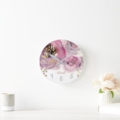 Waterverf Roze Floral & Gold Modern op maat Ronde Klok (Huis)