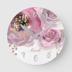 Waterverf Roze Floral & Gold Modern op maat Ronde Klok