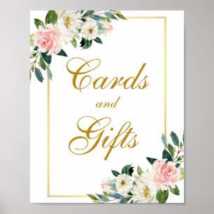 Waterverf Roze Floral Gold Wedding Cards Gifts Poster