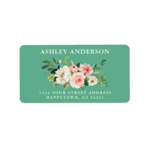 Waterverf Roze Floral Greenery Neo Mint Adres Etiket