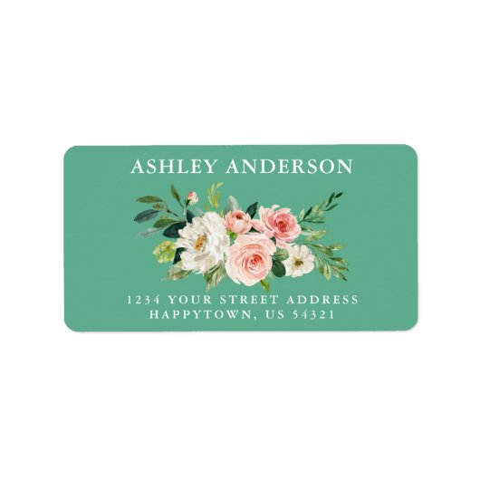 Waterverf Roze Floral Greenery Neo Mint Adres Etiket (Voorkant)