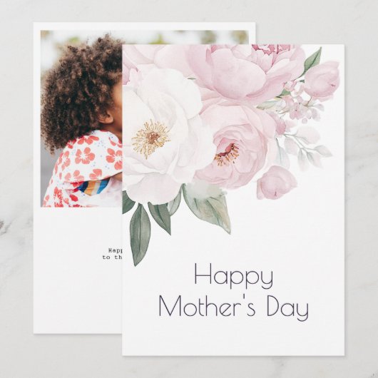 waterverf roze floral happy moederdag kaart (Voorkant / Achterkant)