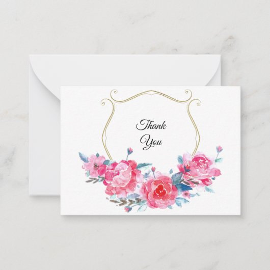 Waterverf Roze Floral Hartelijk dank Notitiekaartje (Voorkant)