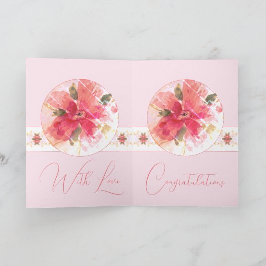 Waterverf Roze Floral Kaart (Binnen)