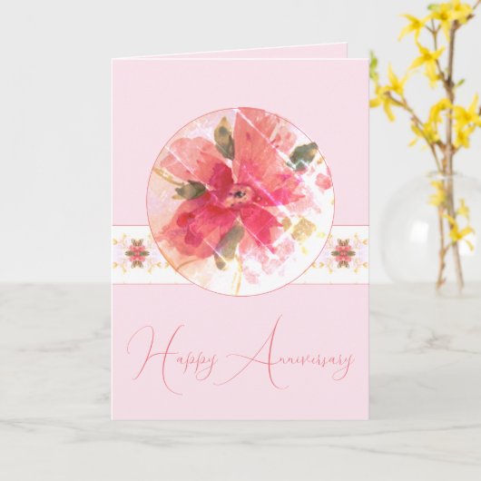 Waterverf Roze Floral Kaart (Gele Bloem)