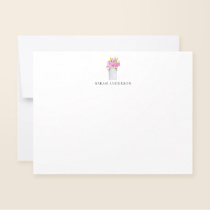 Waterverf Roze Floral Mason Jar op persoonlijke ti Notitiekaartje