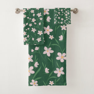 Waterverf Roze Floral met botanisch donkergroen on Bad Handdoek