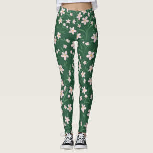 Waterverf Roze Floral met botanisch donkergroen on Leggings