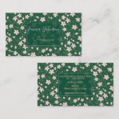 Waterverf Roze Floral met botanisch donkergroen on Visitekaartje (Voorkant / Achterkant)