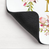 Waterverf Roze Floral met goudmonogram Muismat (Hoek)