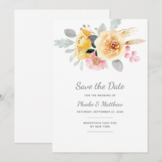 Waterverf Roze Floral Moderne botanische Save The Date (Voorkant / Achterkant)