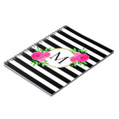 Waterverf Roze Floral Monogram Black White Stripe Notitieboek (Linkerzijde)