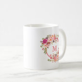 Waterverf Roze Floral Monogram Koffiemok (Voorkant rechts)