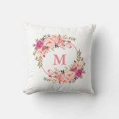 Waterverf Roze Floral Monogram Kussen (Voorkant)