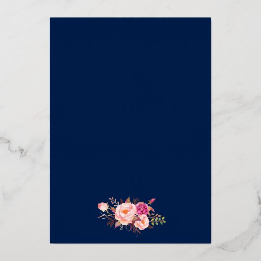 Waterverf Roze Floral Nautical Anchor Blue Gold Folie Uitnodiging (Achterkant)