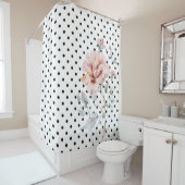 Waterverf Roze Floral op zwarte pokadots Douchegordijn (In situ)
