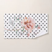 Waterverf Roze Floral op zwarte pokadots Handdoek (Handdoek)