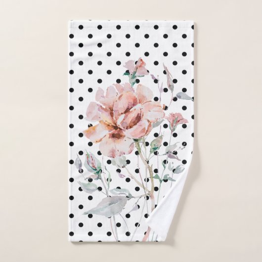 Waterverf Roze Floral op zwarte pokadots Handdoek (Handdoek)