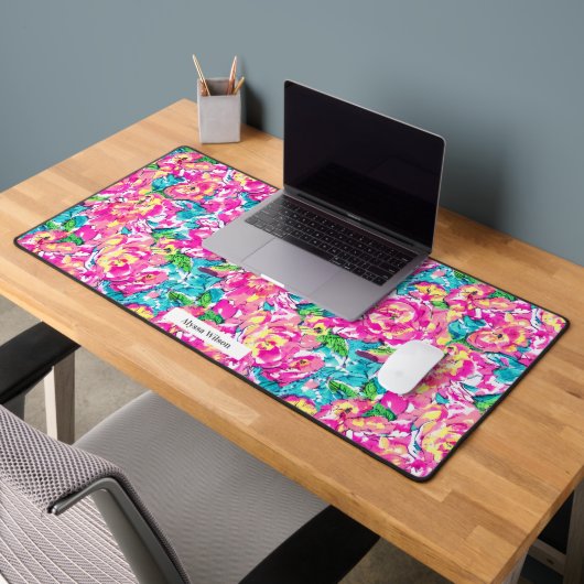 Waterverf Roze Floral Patroon Bureaumat (Kantoor 2)