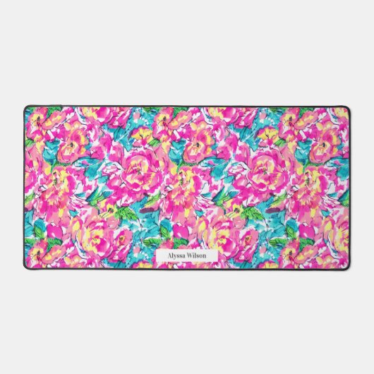 Waterverf Roze Floral Patroon Bureaumat (Voorkant)