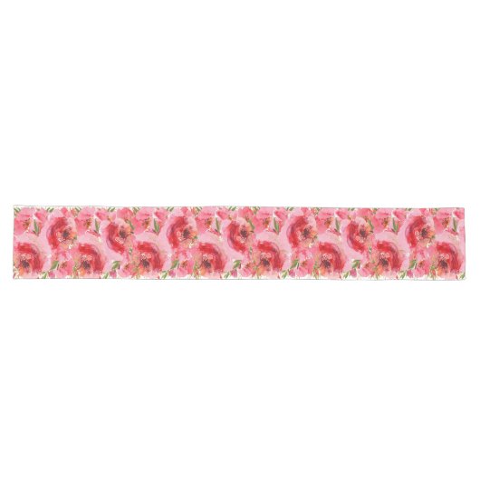 Waterverf roze Floral Pattern Long Table Runner Lange Tafelloper (Horizontaal)