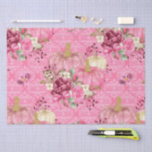 Waterverf Roze Floral pompoen op het Damask Patter Tissuepapier (Craft)