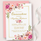Waterverf Roze Floral Quinceanera Gold Kaart