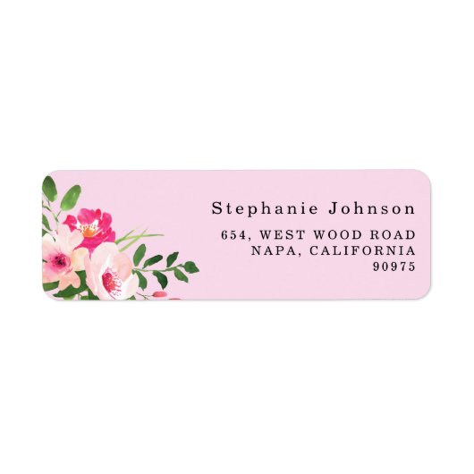Waterverf Roze Floral Return-adres Etiket (Voorkant)
