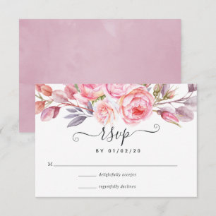 Waterverf Roze Floral RSVP Kaartje