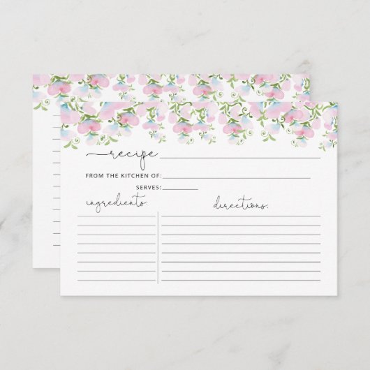 Waterverf Roze Floral Shower Recipcard (Voorkant / Achterkant)