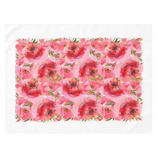 Waterverf Roze Floral Tafelkleed (Voorkant (Horizontaal))