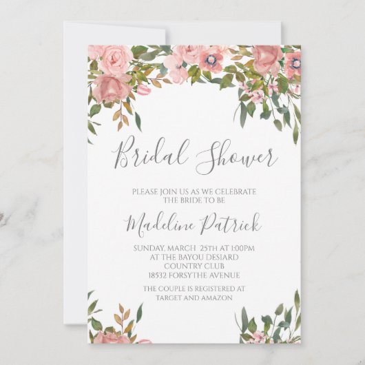 Waterverf Roze Floral Vrijgezellenfeest Kaart (Voorkant)