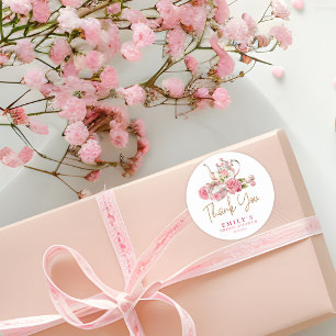 Waterverf  roze floral Vrijgezellenfeest Ronde Sticker