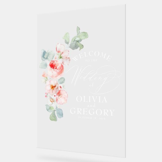 Waterverf Roze Floral Weddenschap Welkom Acryl Bord (Hoek)