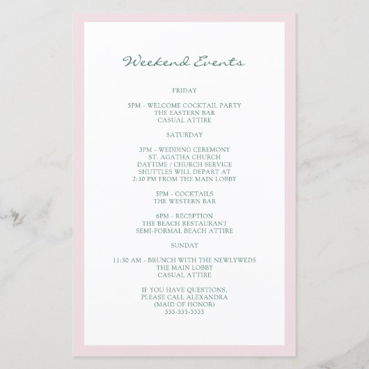 Waterverf Roze Floral Weddenschap Welkomstreisrout (Achterkant)