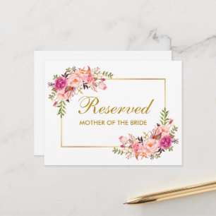 Waterverf Roze Floral Wedding Grote Gereserveerde  Briefkaart