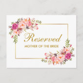 Waterverf Roze Floral Wedding Grote Gereserveerde Briefkaart (Voorkant)