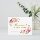 Waterverf Roze Floral Wedding Grote Gereserveerde Briefkaart (Staand voorkant)