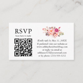 Waterverf Roze Floral Wedding QR RSVP Informatiekaartje