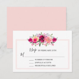 Waterverf Roze Floral Wedding RSVP-kaart RSVP Kaartje