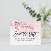 Waterverf Roze Floral Wedding Save the Date Aankondigingskaart (Staand voorkant)