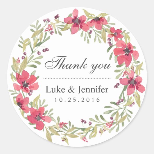  Waterverf Roze Floral Wreate Sticker (Voorkant)