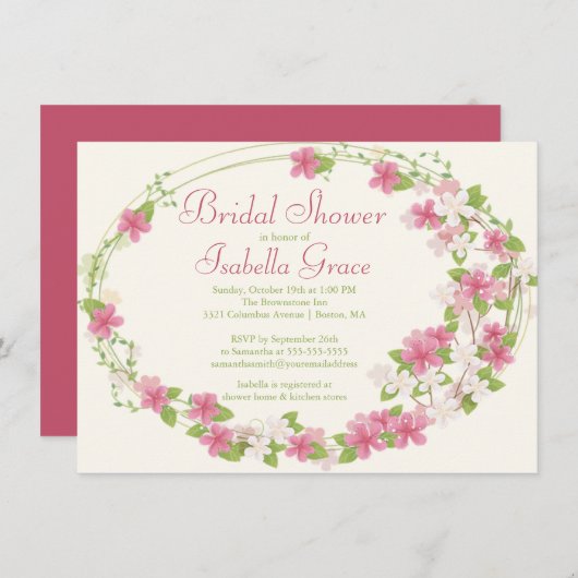  Waterverf Roze Floral Wreate Vrijgezellenfeest Kaart (Voorkant / Achterkant)