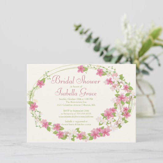  Waterverf Roze Floral Wreate Vrijgezellenfeest Kaart (Staand voorkant)