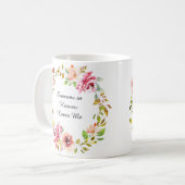 Waterverf Roze Floral Wreath Memorial Keepslag Koffiemok (Voorkant links)