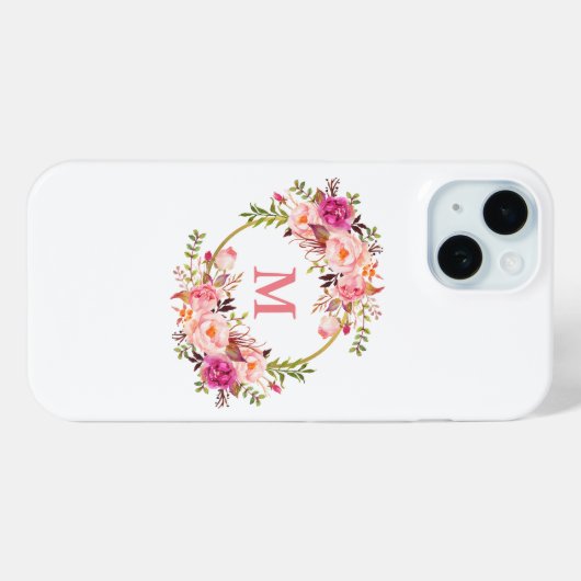 Waterverf Roze Floral Wreatmonogram Case-Mate iPhone Case (Achterkant (horizontaal))