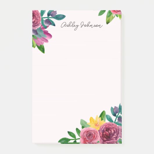 Waterverf roze florale. Botanische tuinbloemen Post-it® Notes (Voorkant)