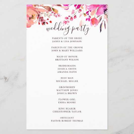 Waterverf roze florale bruiloft. Herfst (Achterkant)